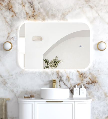 LED Newport 900(H)x600(W) Frameless Back Lit Tuffi Mirror - Install Horizontal or Vertical