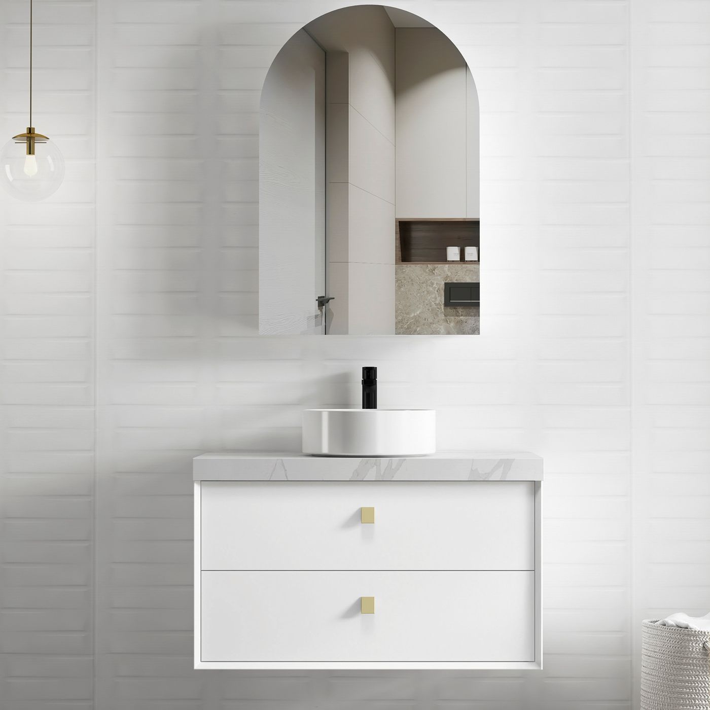 Boston 900mm Satin White Wall Hung Vanity