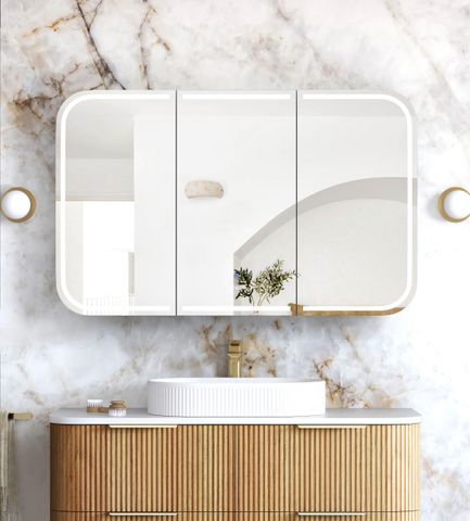 LED Newport 1200(W)x750(H) Woodland Oak Shaving Cabinet - Premium Edition