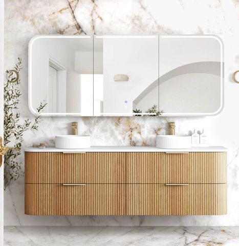 LED Newport 1800(W)x750(H) Woodland Oak Shaving Cabinet - Premium Edition