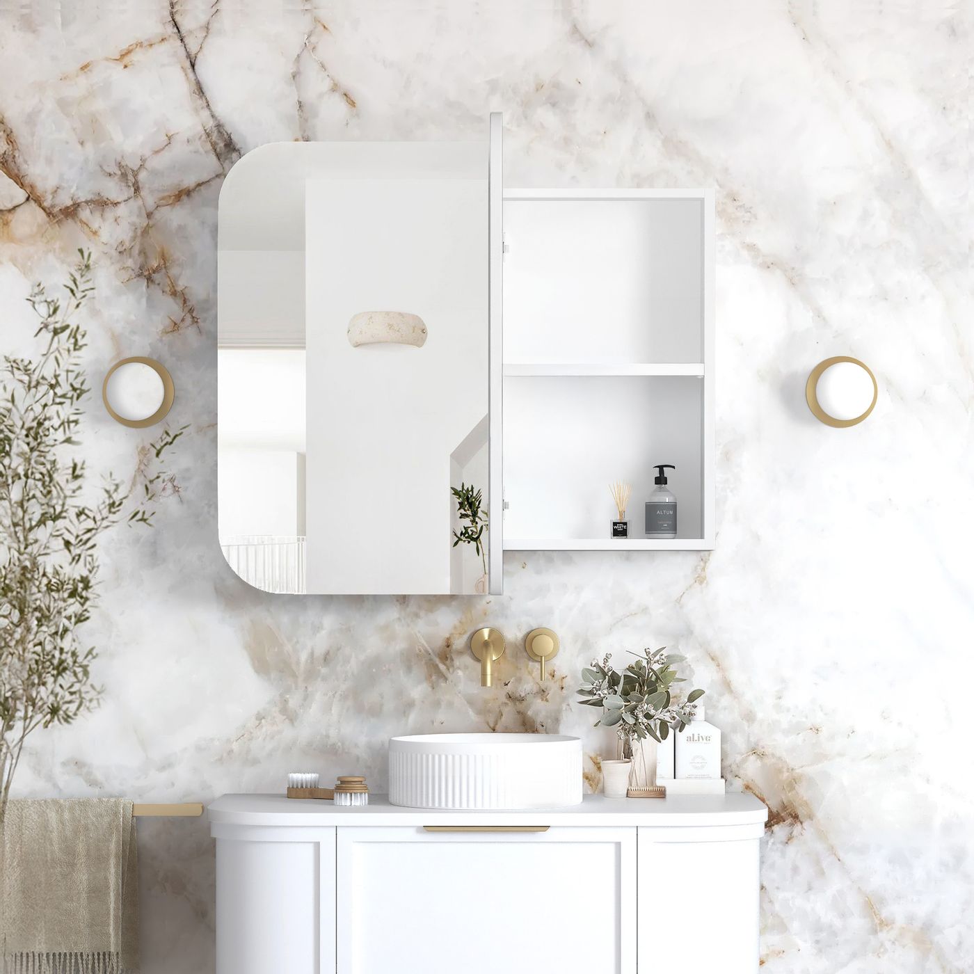 Newport 900x750 White Shaving Cabinet