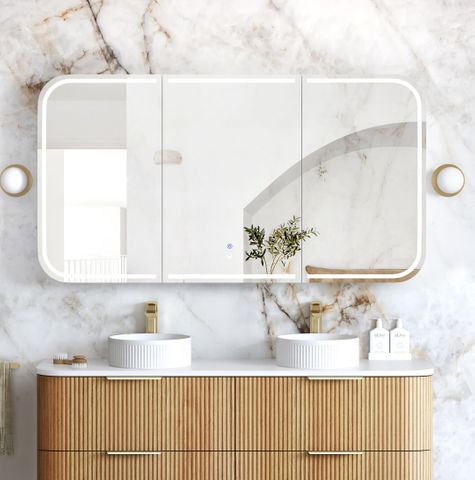 LED Newport 1500(W)x750(H) Woodland Oak Shaving Cabinet - Premium Edition