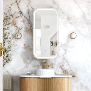 LED Newport 900(H)x450(W) Woodland Oak Shaving Cabinet - Premium Edition