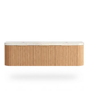 Bondi 1800mm Woodland Oak Fluted Curve Vanity with Sand Dune Top