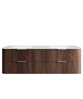 Havana 1800mm Sable Walnut Fluted Wall Hung Curve Vanity with Chloe Silk Top