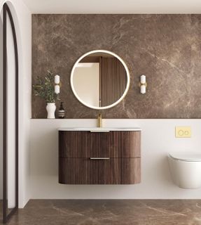 Havana 900mm Sable Walnut Fluted Wall Hung Curve Vanity with Chloe Silk Top