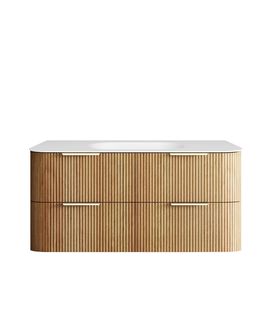Havana 1200mm Woodland Oak Fluted Wall Hung Curve Vanity with Chloe Silk Top