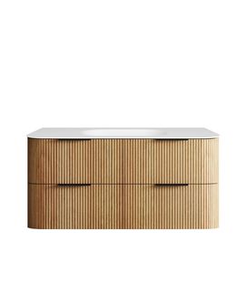 Havana 1200mm Woodland Oak Fluted Wall Hung Curve Vanity with Chloe Silk Top