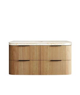 Havana 1200mm Woodland Oak Fluted Wall Hung Curve Vanity with Sand Dune Top