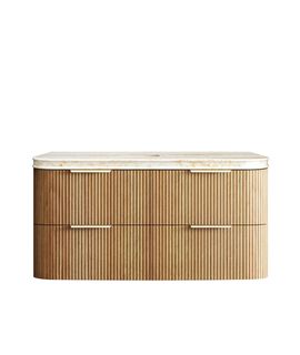 Havana 1200mm Woodland Oak Fluted Wall Hung Curve Vanity with Sand Dune Top