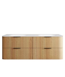 Havana 1500mm Woodland Oak Fluted Wall Hung Curve Vanity with Chloe Silk Top