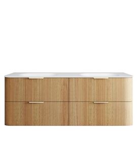 Havana 1500mm Woodland Oak Fluted Wall Hung Curve Vanity with Chloe Silk Top