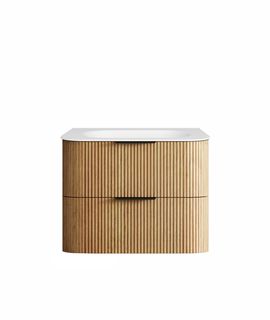 Havana 750mm Woodland Oak Fluted Wall Hung Curve Vanity with Chloe Silk Top