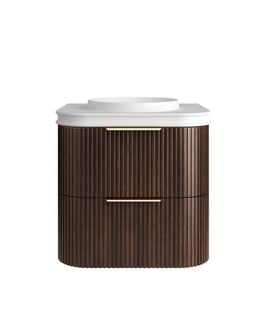 Havana 600mm Sable Walnut Fluted Wall Hung Curve Vanity with Round Basin Moulded Top