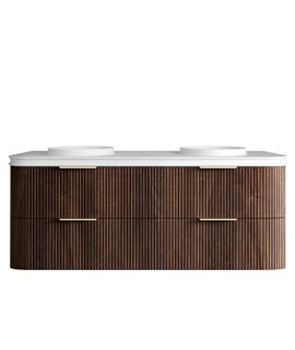 Havana 1500mm Sable Walnut Fluted Wall Hung Curve Vanity with Round Basin Moulded Top
