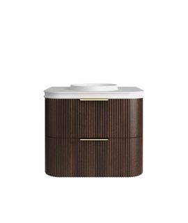 Havana 750mm Sable Walnut Fluted Wall Hung Curve Vanity with Round Basin Moulded Top