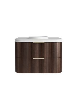 Havana 900mm Sable Walnut Fluted Wall Hung Curve Vanity with Round Basin Moulded Top