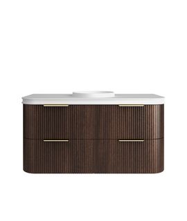 Havana 1200mm Sable Walnut Fluted Wall Hung Curve Vanity with Round Basin Moulded Top