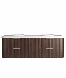 Havana 1800mm Sable Walnut Fluted Wall Hung Curve Vanity with Round Basin Moulded Top