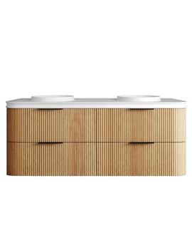 Havana 1500mm Woodland Oak Fluted Wall Hung Curve Vanity with Round Basin Moulded Top