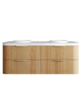 Havana 1500mm Woodland Oak Fluted Wall Hung Curve Vanity with Round Basin Moulded Top