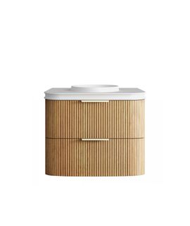 Havana 750mm Woodland Oak Fluted Wall Hung Curve Vanity with Round Basin Moulded Top