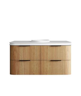 Havana 1200mm Woodland Oak Fluted Wall Hung Curve Vanity with Round Basin Moulded Top