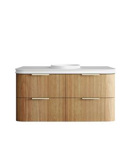 Havana 1200mm Woodland Oak Fluted Wall Hung Curve Vanity with Round Basin Moulded Top