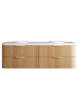 Havana 1800mm Woodland Oak Fluted Wall Hung Curve Vanity with Round Basin Moulded Top