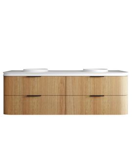 Havana 1800mm Woodland Oak Fluted Wall Hung Curve Vanity with Round Basin Moulded Top