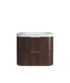 Havana 750mm Sable Walnut Fluted Wall Hung Curve Vanity with Square Basin Moulded Top