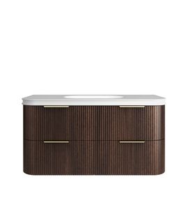 Havana 1200mm Sable Walnut Fluted Wall Hung Curve Vanity with Square Basin Moulded Top