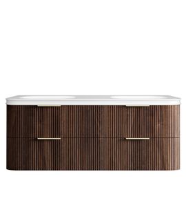 Havana 1500mm Sable Walnut Fluted Wall Hung Curve Vanity with Square Basin Moulded Top