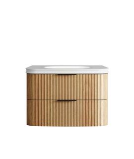 Havana 900mm Woodland Oak Fluted Wall Hung Curve Vanity with Square Basin Moulded Top