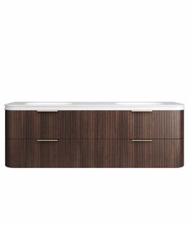 Havana 1800mm Sable Walnut Fluted Wall Hung Curve Vanity with Square Basin Moulded Top