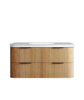 Havana 1200mm Woodland Oak Fluted Wall Hung Curve Vanity with Square Basin Moulded Top