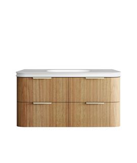 Havana 1200mm Woodland Oak Fluted Wall Hung Curve Vanity with Square Basin Moulded Top
