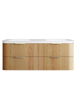 Havana 1500mm Woodland Oak Fluted Wall Hung Curve Vanity with Square Basin Moulded Top