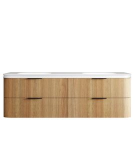 Havana 1800mm Woodland Oak Fluted Wall Hung Curve Vanity with Square Basin Moulded Top