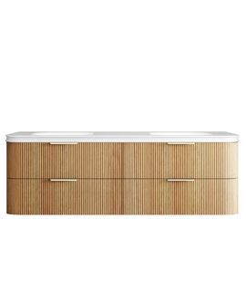 Havana 1800mm Woodland Oak Fluted Wall Hung Curve Vanity with Square Basin Moulded Top