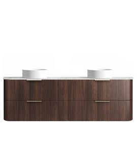 Havana 1800mm Sable Walnut Fluted Wall Hung Curve Vanity with Cloudy Carrara Top