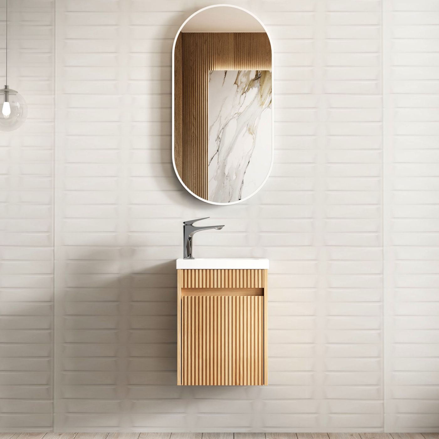 Mini Ensuite Vanity 400mm Woodland Oak Fluted Vanity (with Basin)