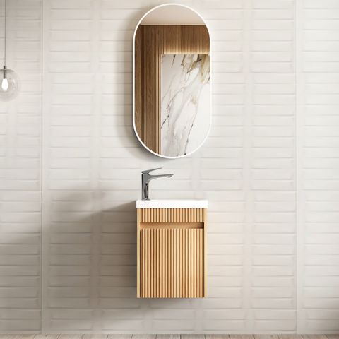 Mini Ensuite Vanity 400mm Woodland Oak Fluted Vanity (with Basin)