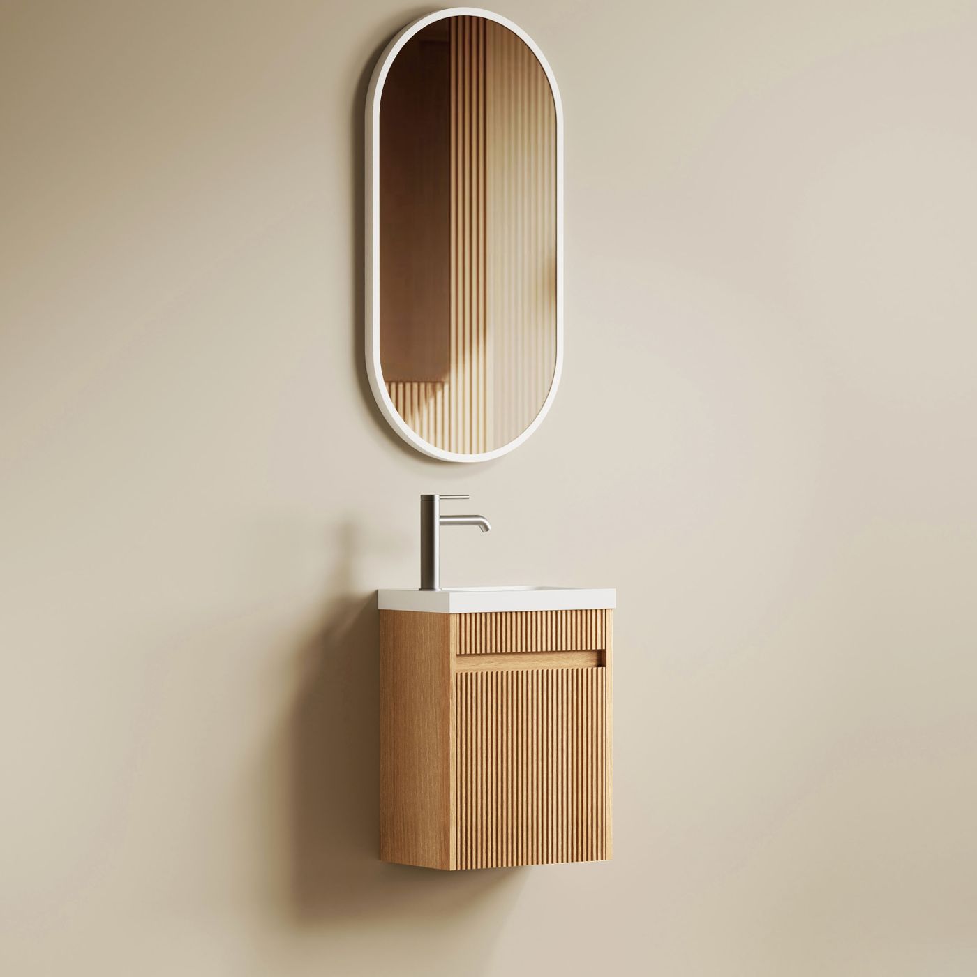 Mini Ensuite Vanity 400mm Woodland Oak Fluted Vanity (with Basin)