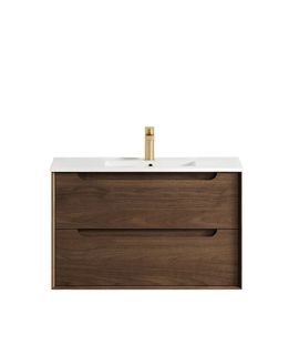 Byron 900mm Sable Walnut Wall Hung Vanity with Ceramic Top