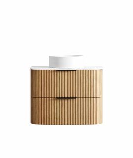 Havana 750mm Woodland Oak Fluted Wall Hung Curve Vanity with Pure White Top
