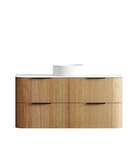 Havana 1200mm Woodland Oak Fluted Wall Hung Curve Vanity with Pure White Top