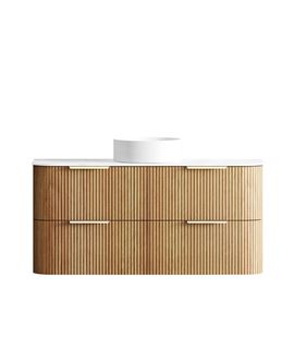 Havana 1200mm Woodland Oak Fluted Wall Hung Curve Vanity with Pure White Top