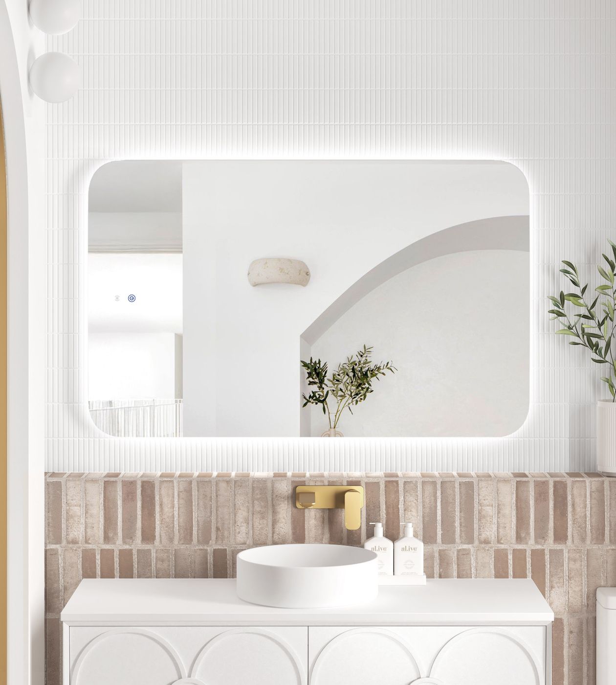 LED Newport 1200(W)x750(H) Frameless Back Lit Tuffi Mirror - Install Horizontal or Vertical