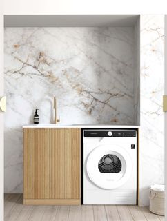 Havana Fluted Woodland Oak Base Laundry Cabinet with 1300mm Matte White Top